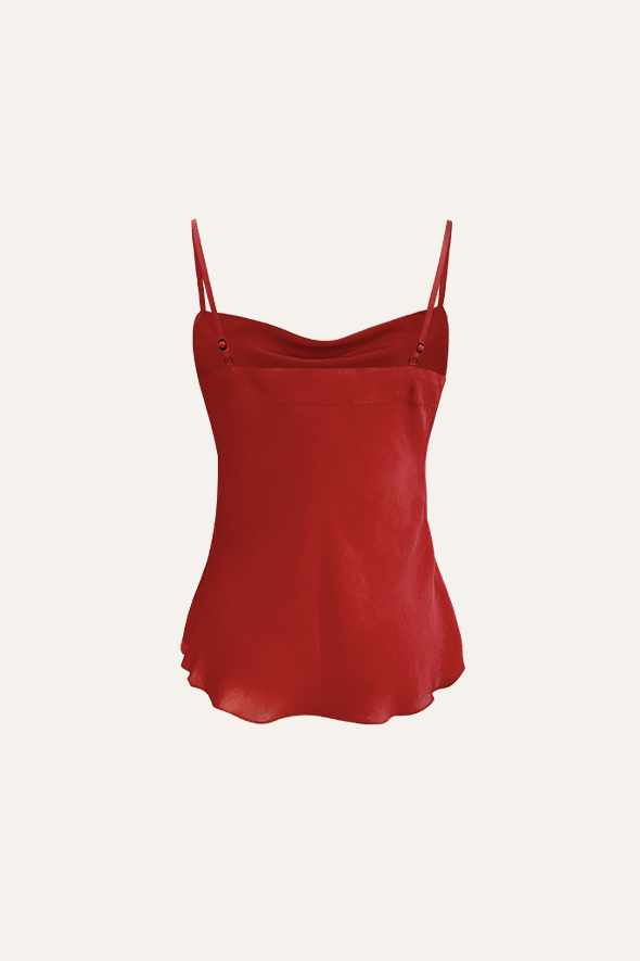 Modal Satin Red Cowl Neck Spaghetti Strap Top from Aroka.