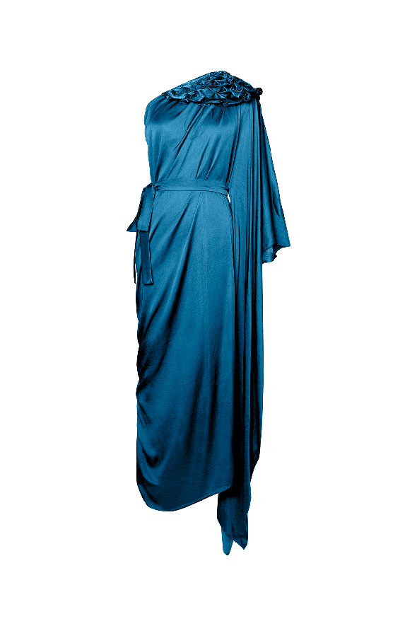 Teal One-shoulder Kaftan Dress