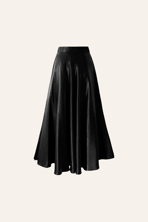 Black flared skirt crafted from mashru fabric with side zipper from Aroka.