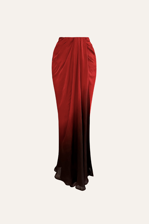 Dipped in Wine Skirt- Coral Cream Skirt in Red and Brown Dip-dye made from Modal Satin by Aroka.