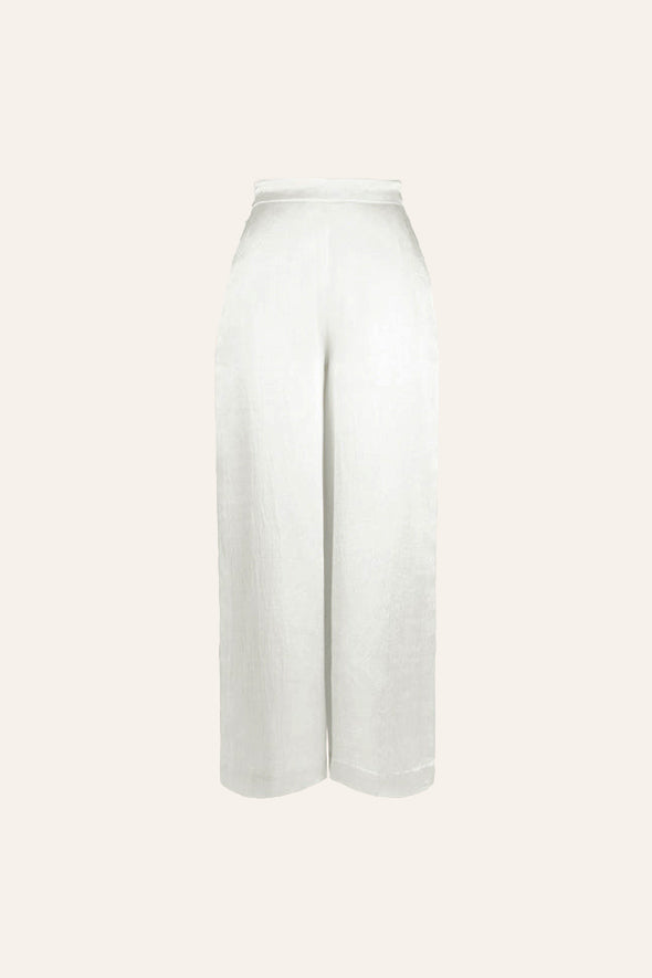 White pants made in mashru featuring wide-legged fit with side zipper from Aroka.
