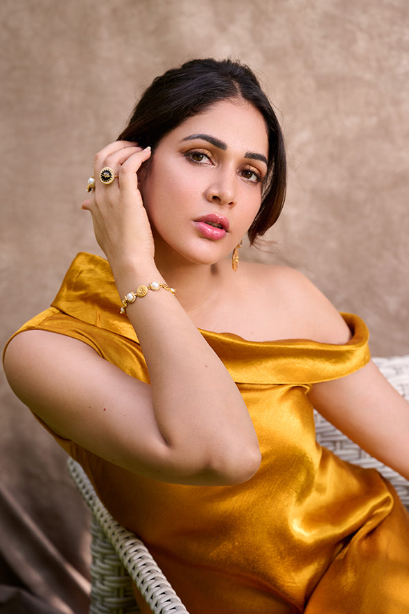 Mashru Golden Off-Shoulder Dress from Aroka