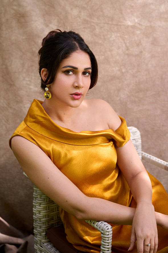 Mashru Golden Off-Shoulder Dress from Aroka