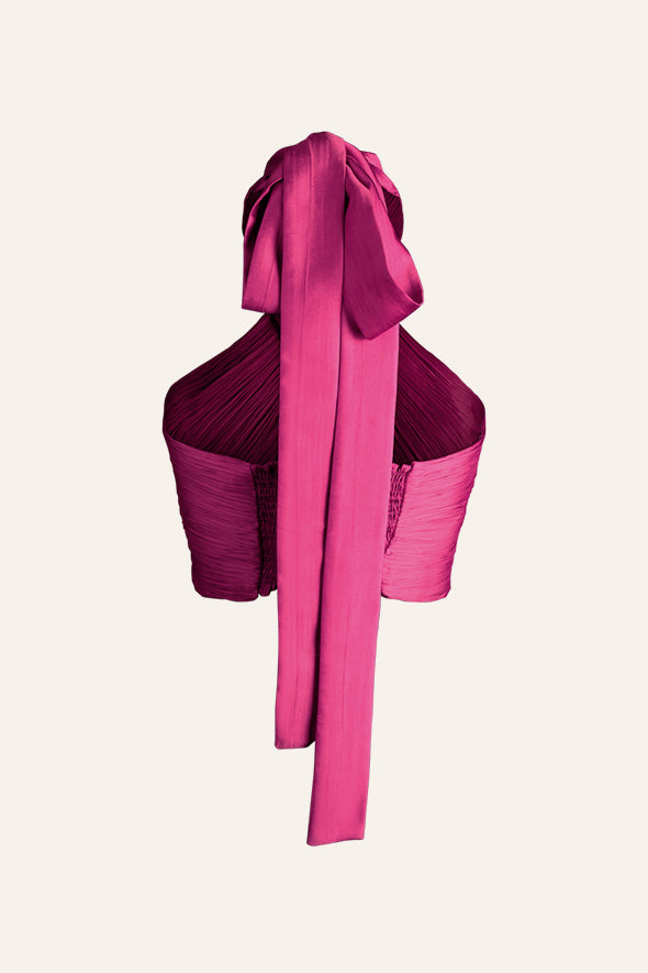 Handmade with modal satin fabric halter neck drape top in pink from Aroka.