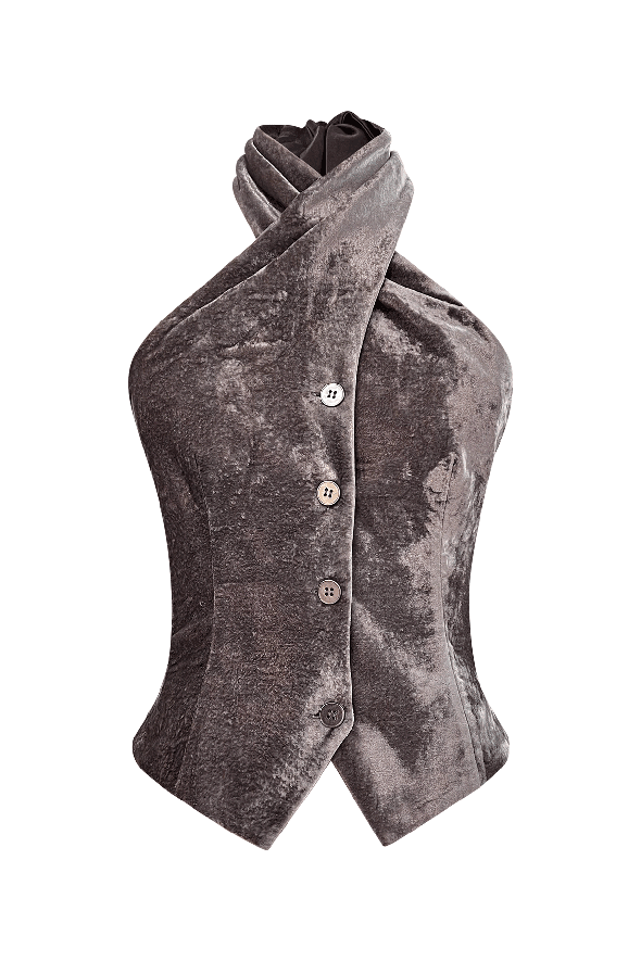 Sleek Steel Velvet Waistcoat