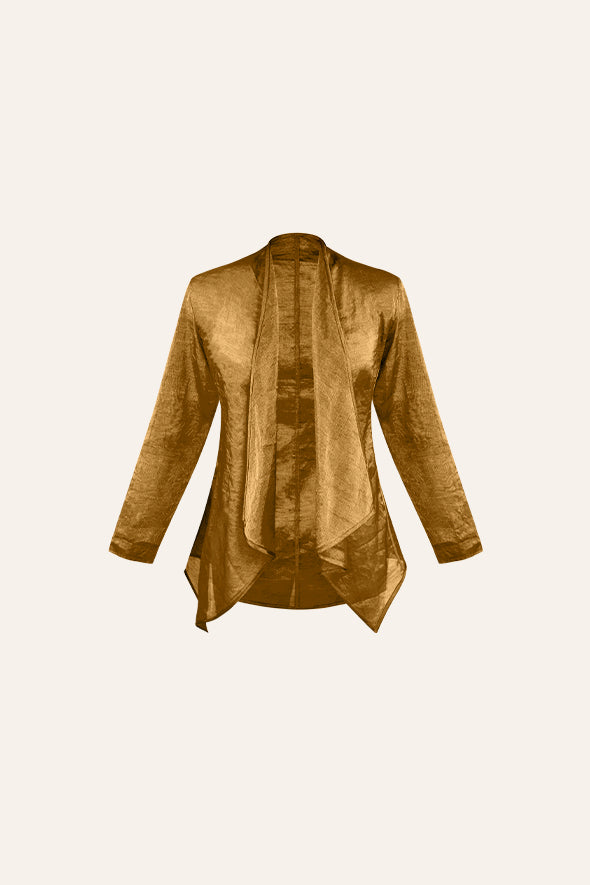 Handwoven Zari tissue jacket for cocktail events, festive celebrations by Aroka.