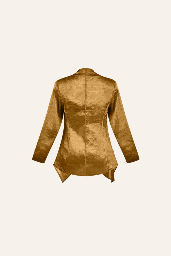 Handwoven Zari tissue jacket for cocktail events, festive celebrations by Aroka.