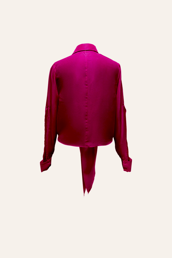 Pink Modal satin shirt with waist tie-up from Aroka.