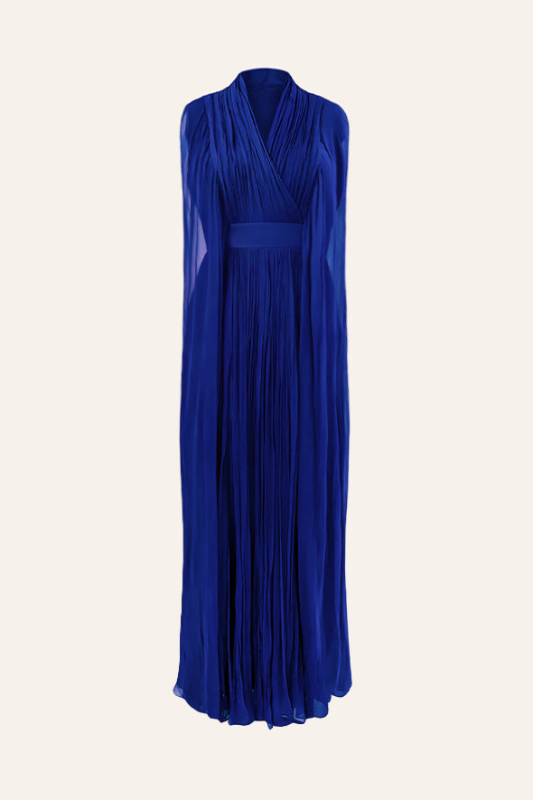 Party Wear Chiffon layered over modal satin dress in blue from Aroka.