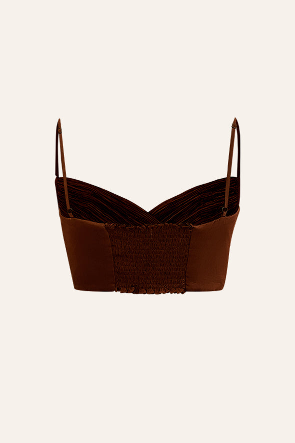 Modal Satin Ruched Crop Top in Brown from Aroka.