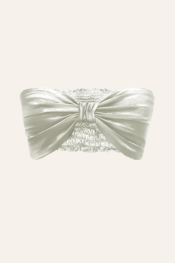 Mashru bandeau top in off-white with back elastic from Aroka.
