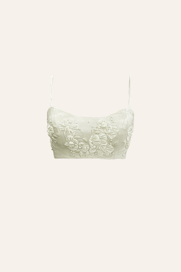 Ivory Floral Embroidered Crop Top for Special Occasions from Aroka.