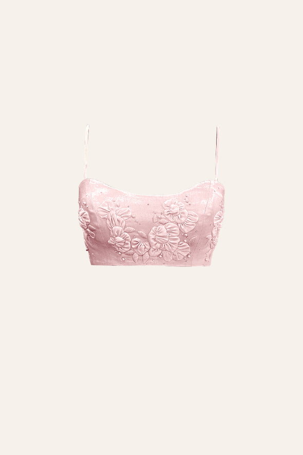 Pink Floral Embroidered Crop Top for Special Occasions from Aroka.