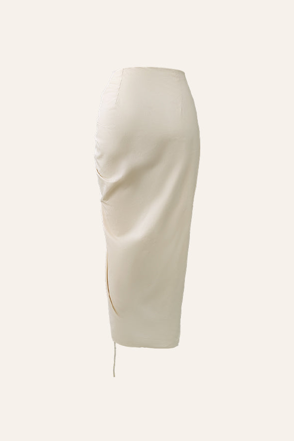 Narrow fitted poplin skirt in White paired with ruched bralette from Aroka.