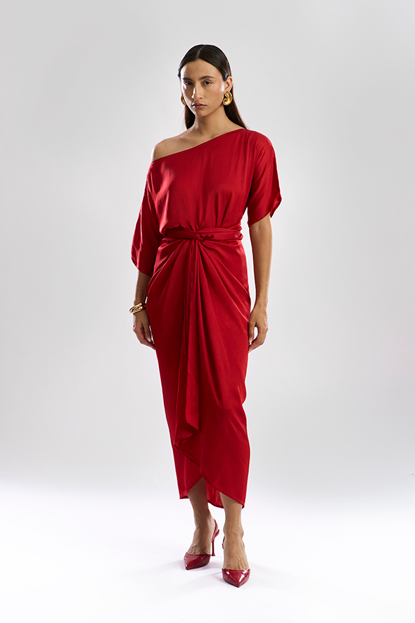 Elegant Verve Sarong Dress in Red by Aroka