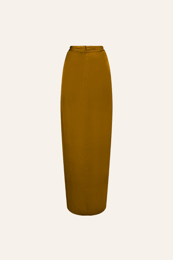 Modal Satin Skirt featuring sarong-like stitched knot from Aroka.