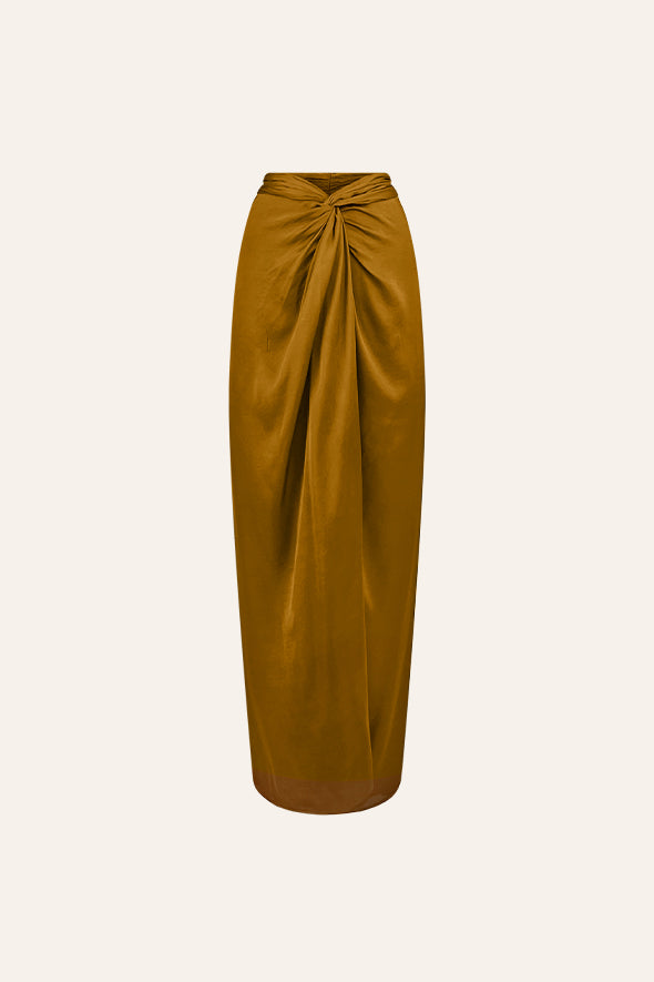 Modal Satin Skirt featuring sarong-like stitched knot from Aroka.