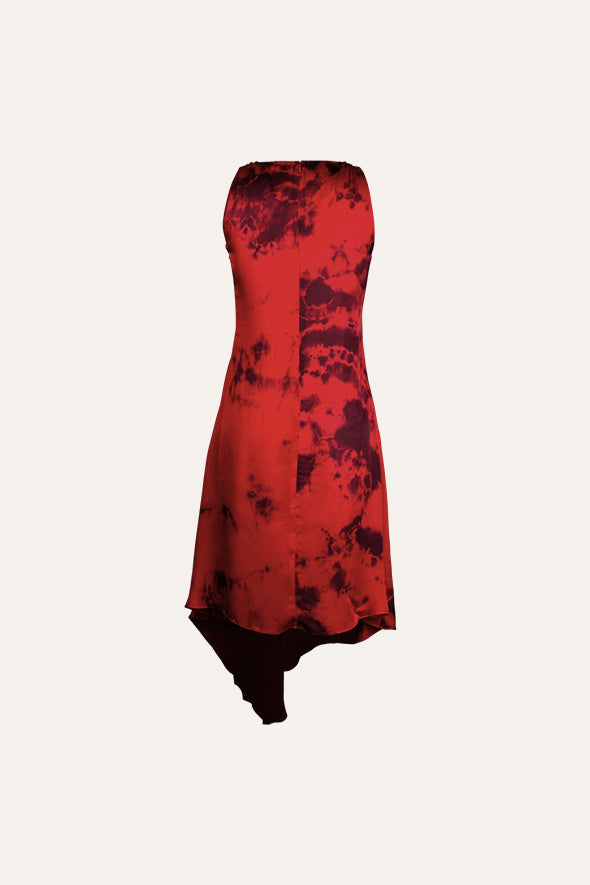 Modal Satin red and black tie-dye dress from Aroka.