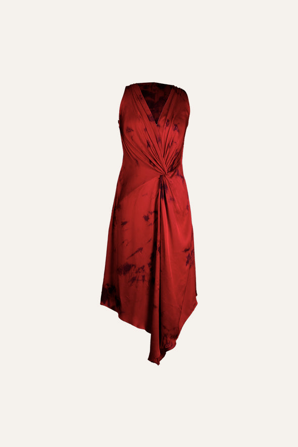 Modal Satin red and black tie-dye dress from Aroka.