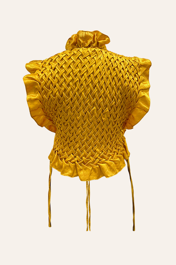 Mashru Honey Yellow Top, contemporary blouse from Aroka.