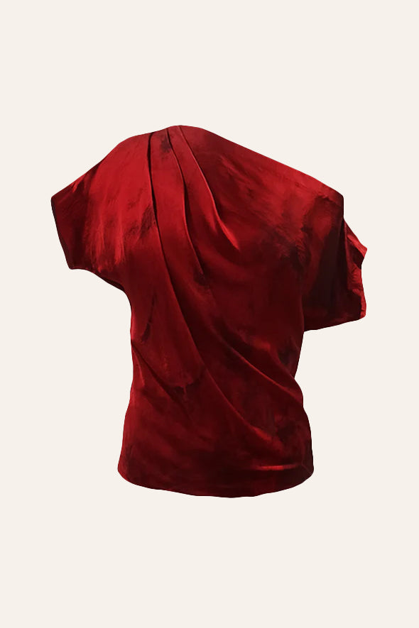 Modal satin crimson sheen a with black tie-dye patterns from Aroka.