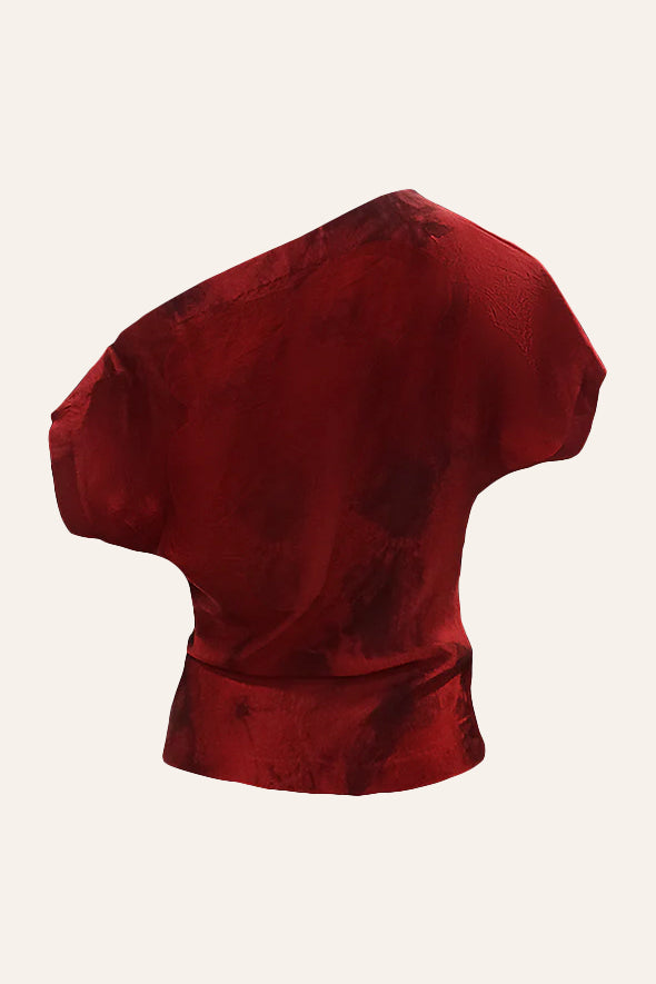 Modal satin crimson sheen a with black tie-dye patterns from Aroka.