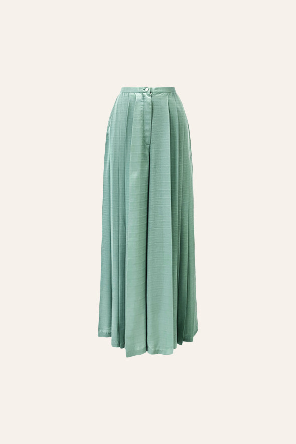 Duckegg blue pleated pants, crafted from soft Dobby Tencel fabric by Aroka.