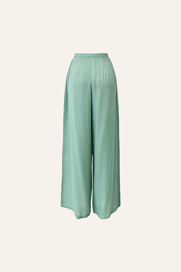 Duckegg blue pleated pants, crafted from soft Dobby Tencel fabric by Aroka.