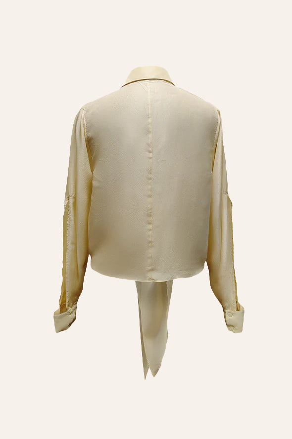 Off-white Modal satin shirt with waist tie-up from Aroka.
