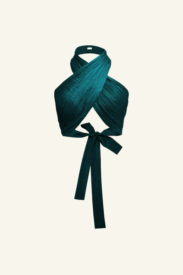 Emerald Green Halter neck drape top with back tie-up from Aroka.