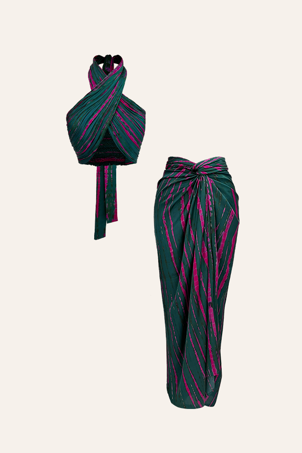 Tie-dye Halter Top with the Tie-dye Multiway Skirt set from Aroka.