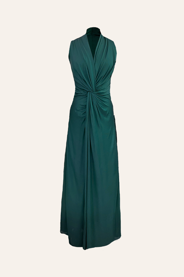 Handcrafted Date Night Dress, Kiara Draped Dress in Emerald Green by Aroka