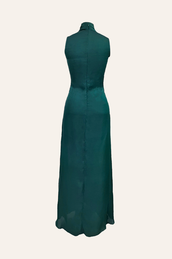 Handcrafted Date Night Dress, Kiara Draped Dress in Emerald Green by Aroka