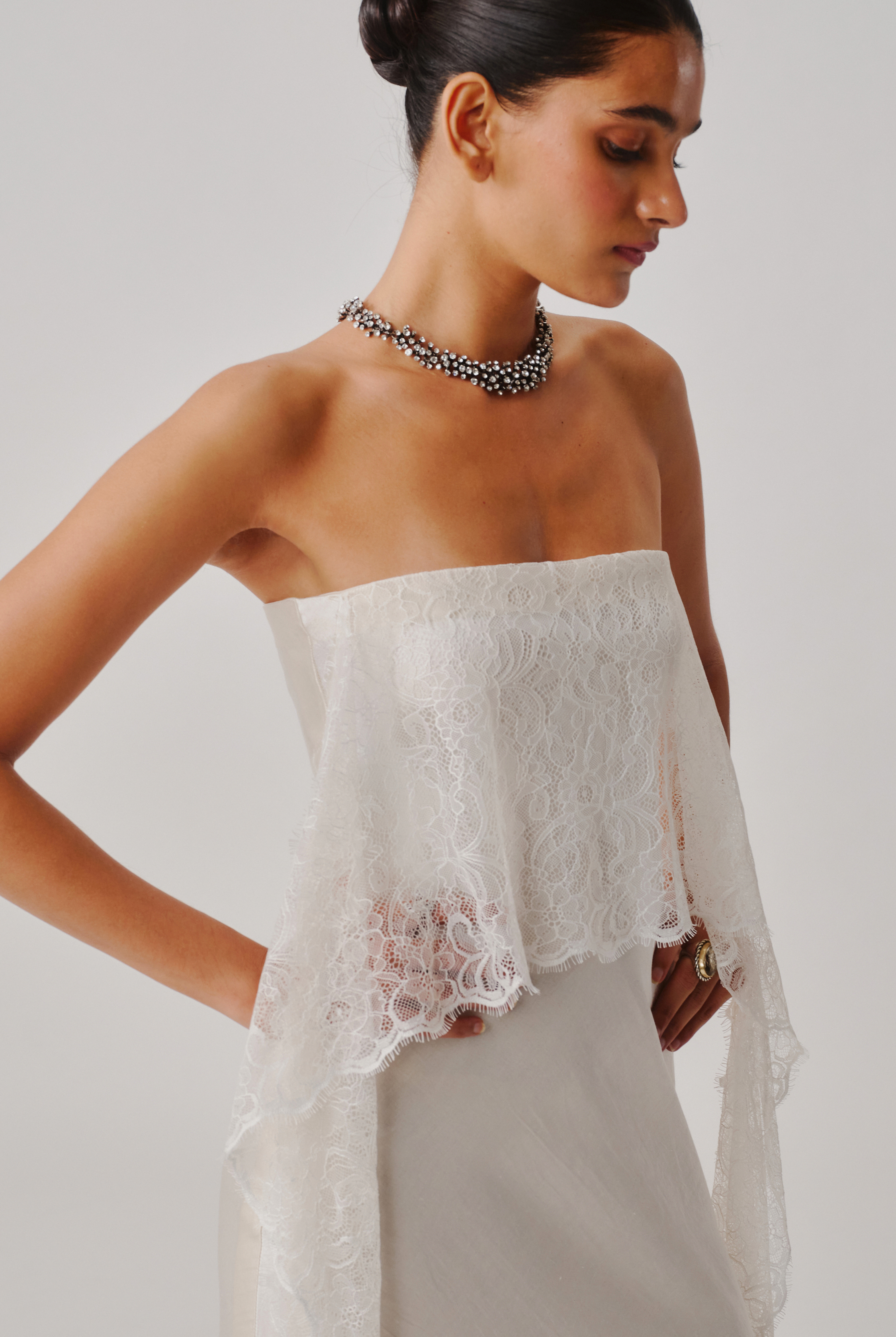 White Peony Lace Gown, full length dress