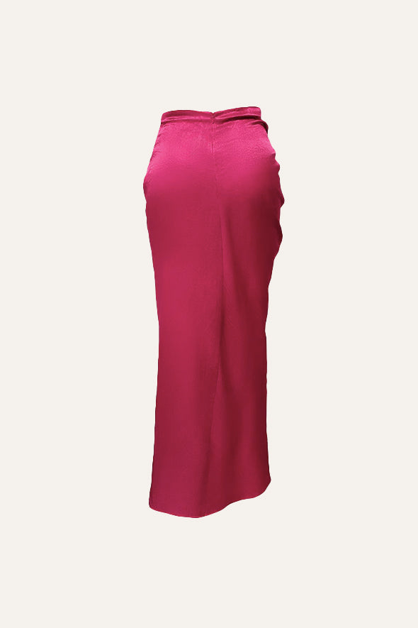 Mashru pink overlap skirt with an easy side zipper from Aroka.