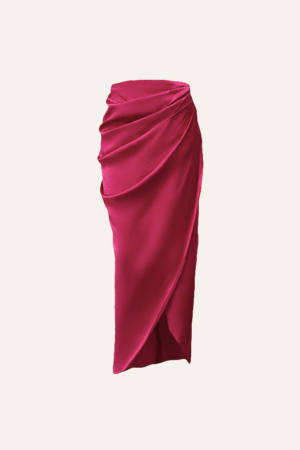 Mashru pink overlap skirt with an easy side zipper from Aroka.