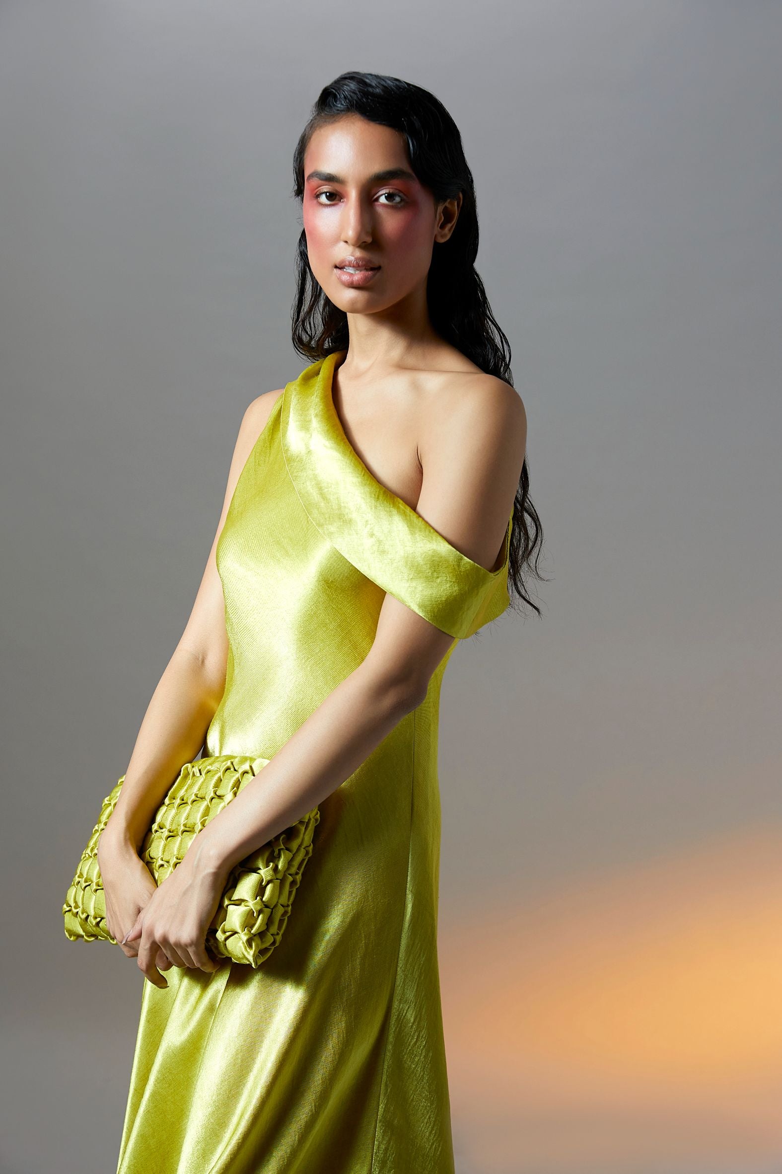Fit and Flare off-shoulder dress in lemon colour dress from Aroka.