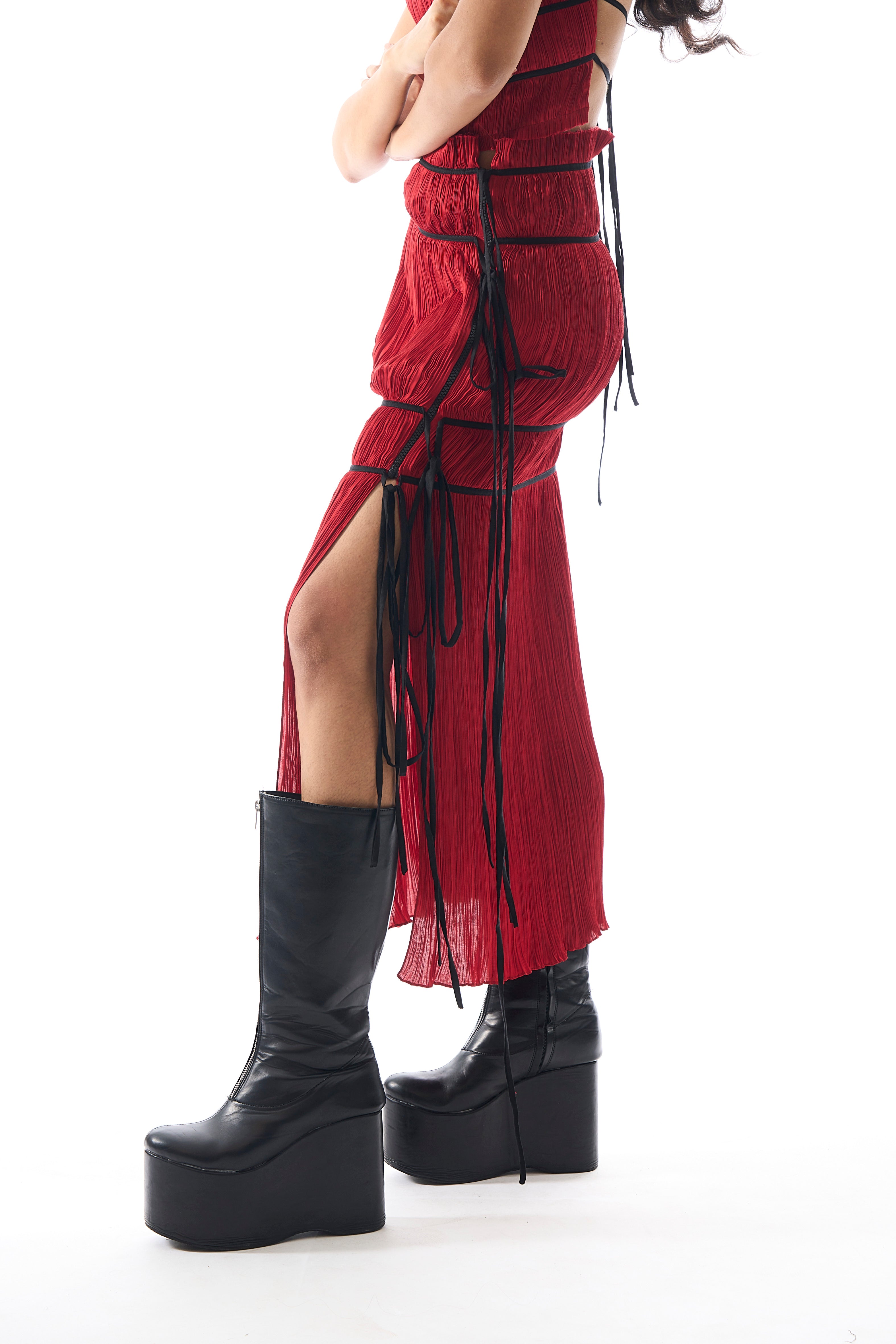 Ruby Muslin ruched skirt with front tie-ups from Aroka.