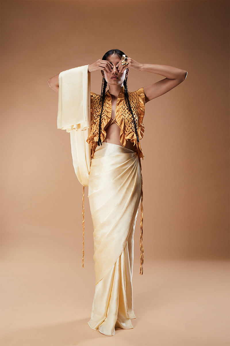 Mashru Honey Yellow Top, contemporary blouse from Aroka.