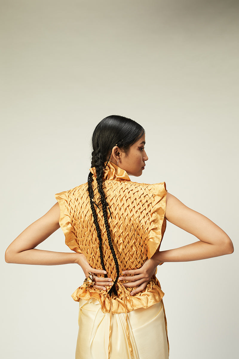 Mashru Honey Yellow Top, contemporary blouse from Aroka.