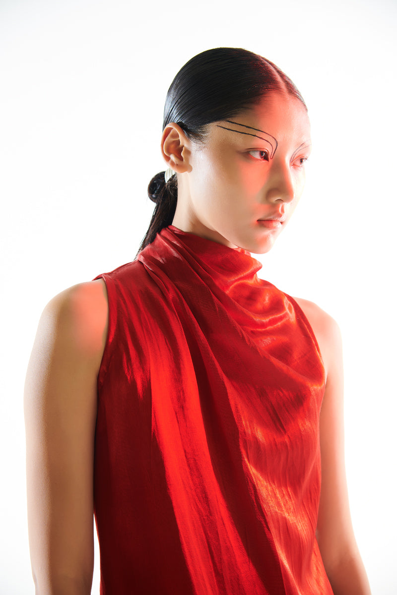 Party Wear Cowl Dress in Red from Aroka