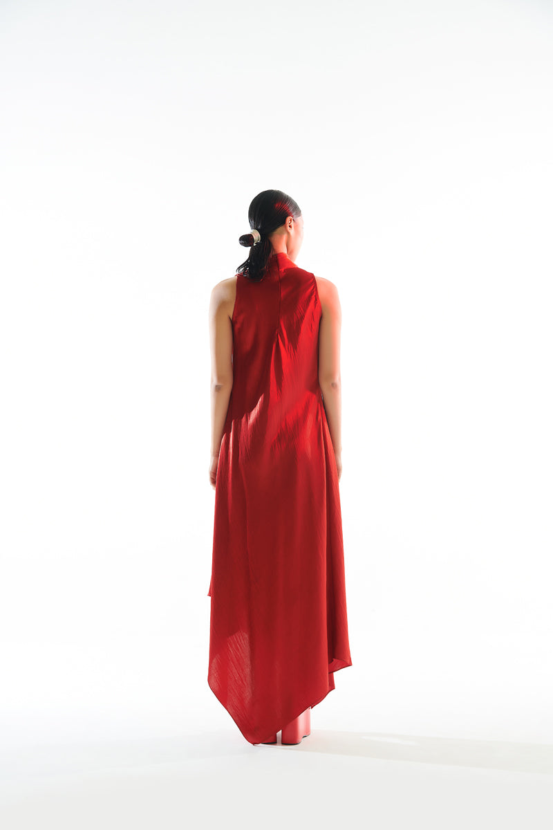 Party Wear Cowl Dress in Red from Aroka