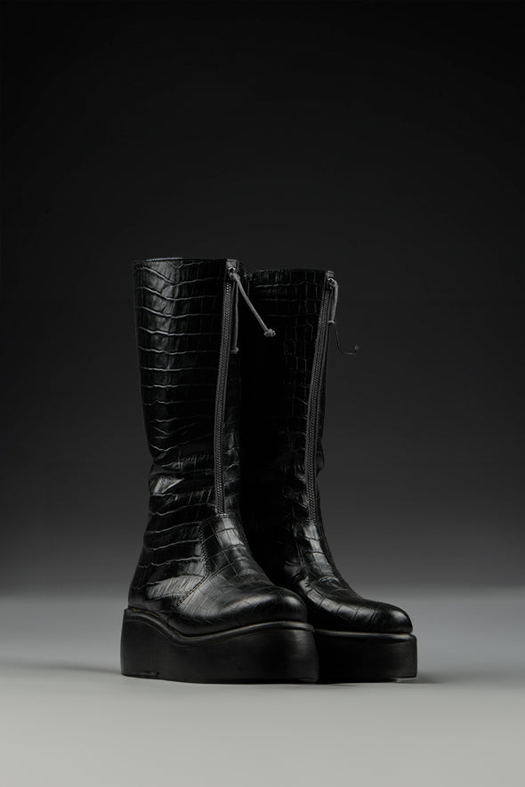 Pluto Low Platform Boots in Black Croc