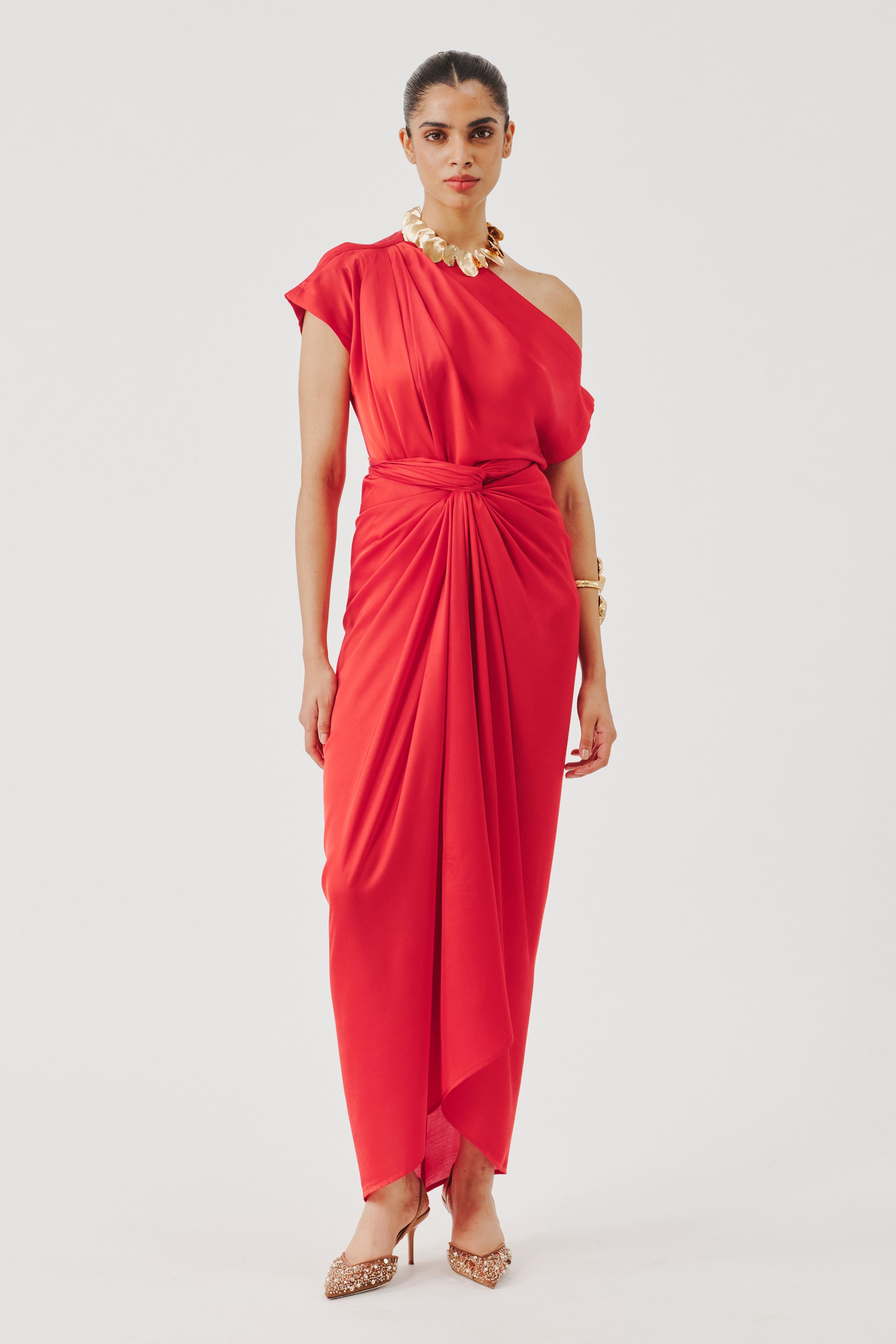 Honey Multiway Draped Skirt in Red