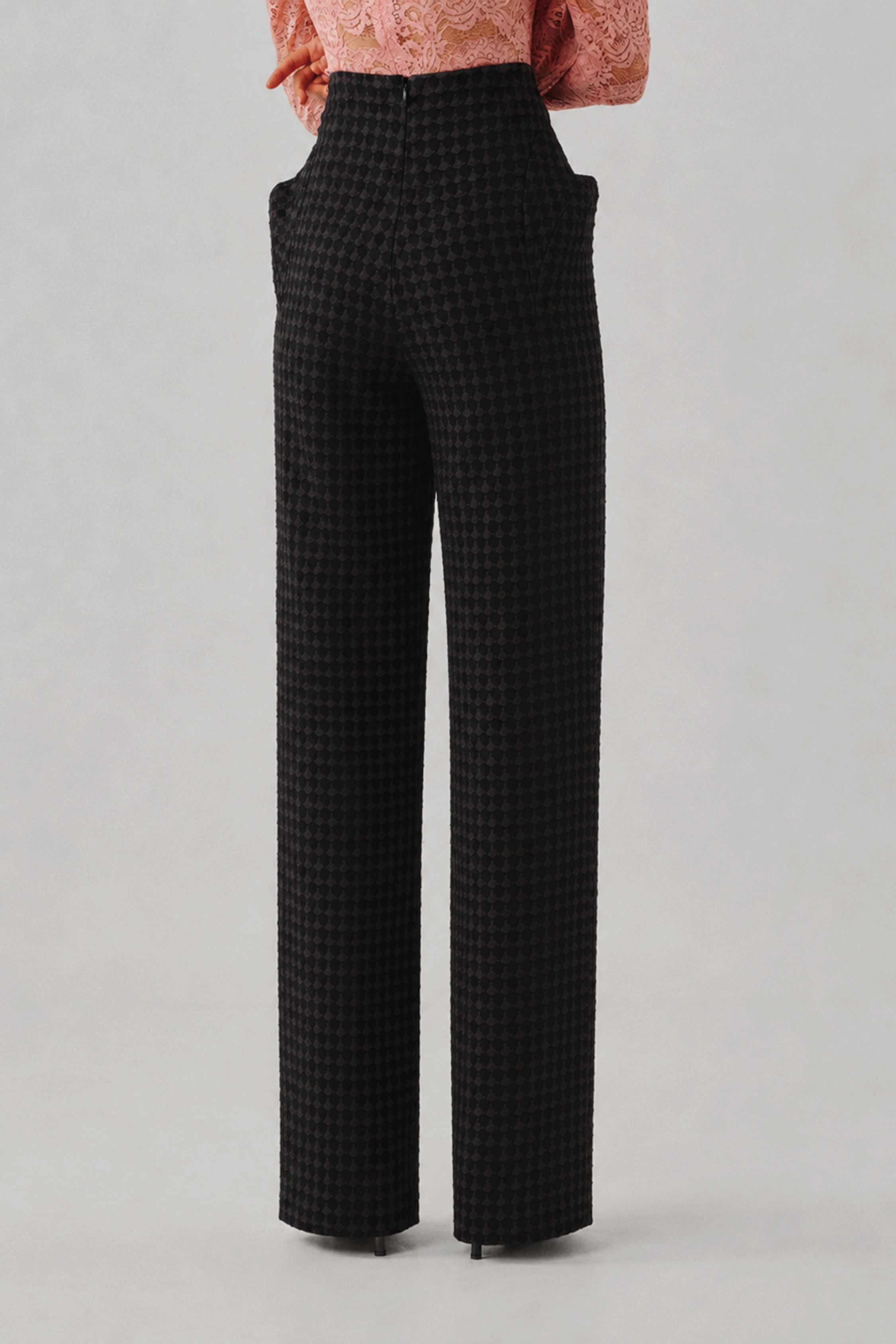 Black tailored wide-leg trousers, full-length front view