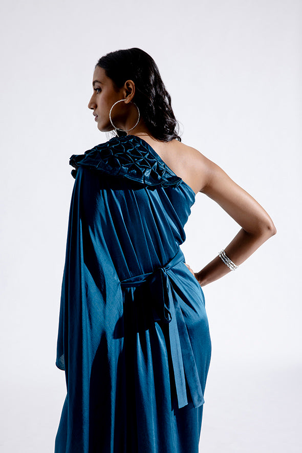 Teal One-shoulder Kaftan Dress