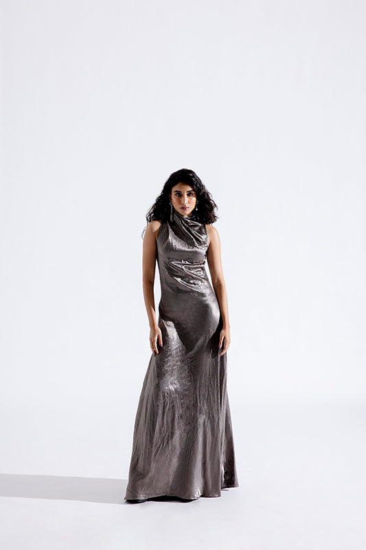 Stellar silver cowl dress