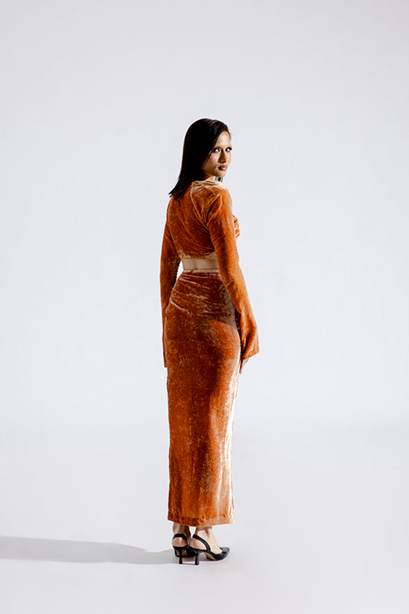 Clara Silk Velvet Skirt in Caramel