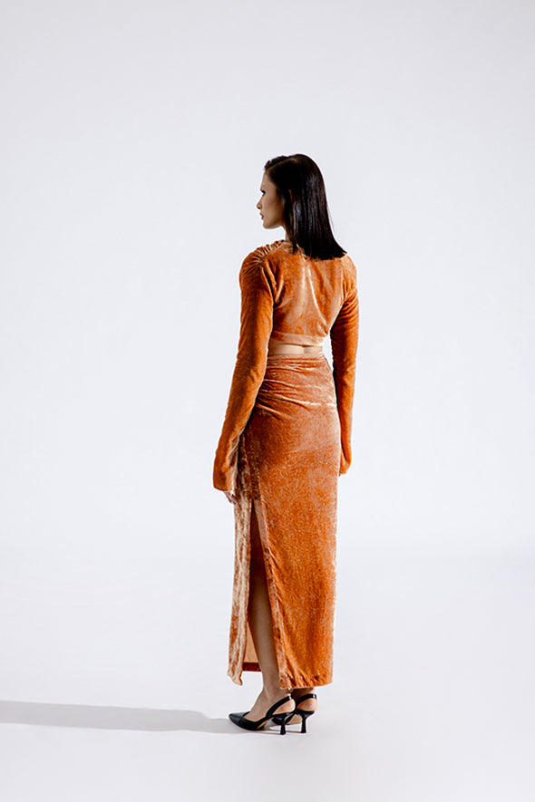 Clara Silk Velvet Skirt in Caramel