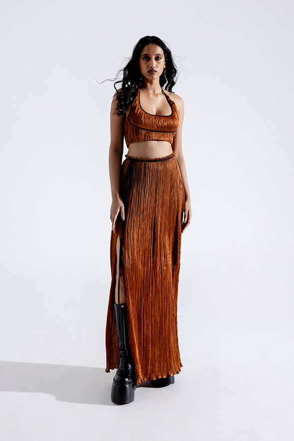 Bronze Ruched Halter Neck Crop Top